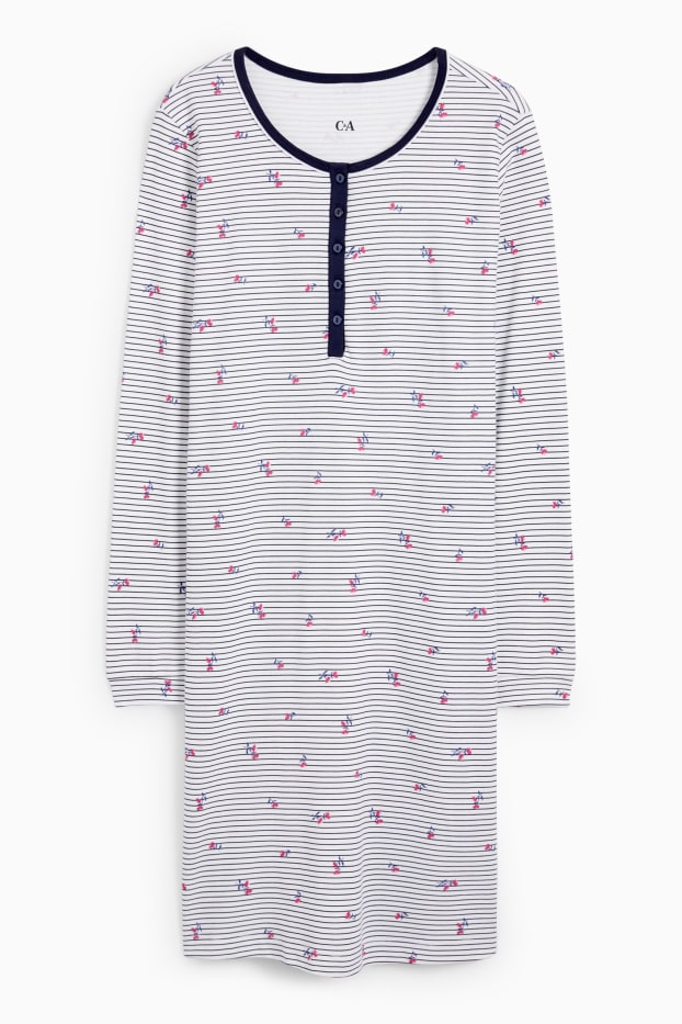 Damen - Nachthemd - geblümt - gestreift - weiß