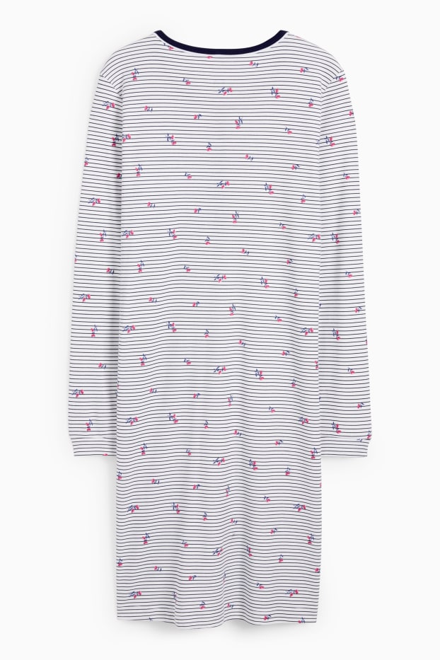 Damen - Nachthemd - geblümt - gestreift - weiß