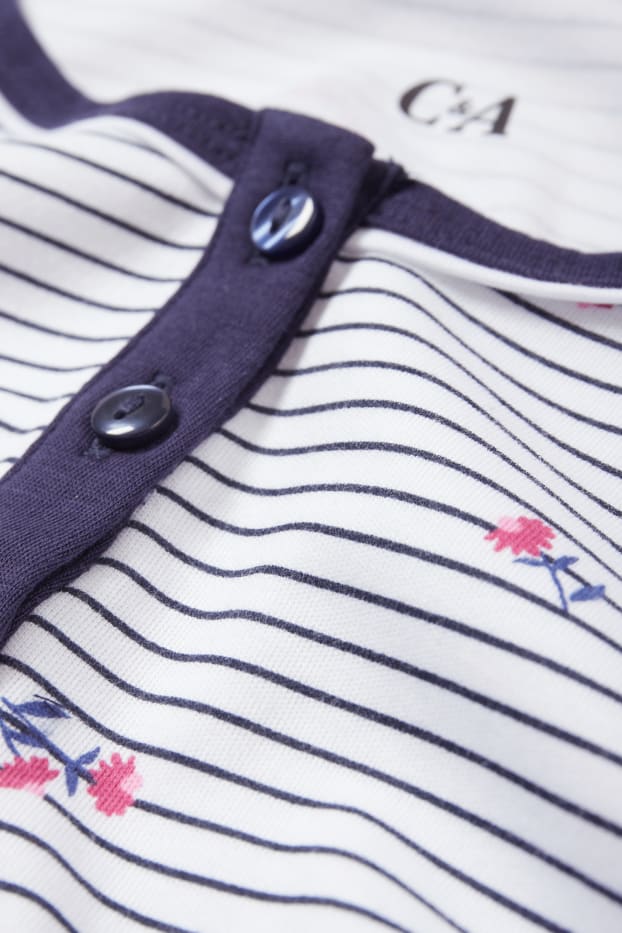 Damen - Nachthemd - geblümt - gestreift - weiß