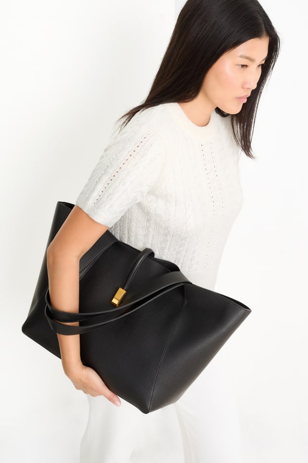 Damen - Shopper - Lederimitat - schwarz