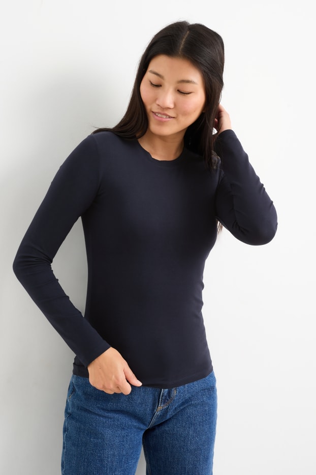 Donna - Maglia a maniche lunghe basic - blu scuro