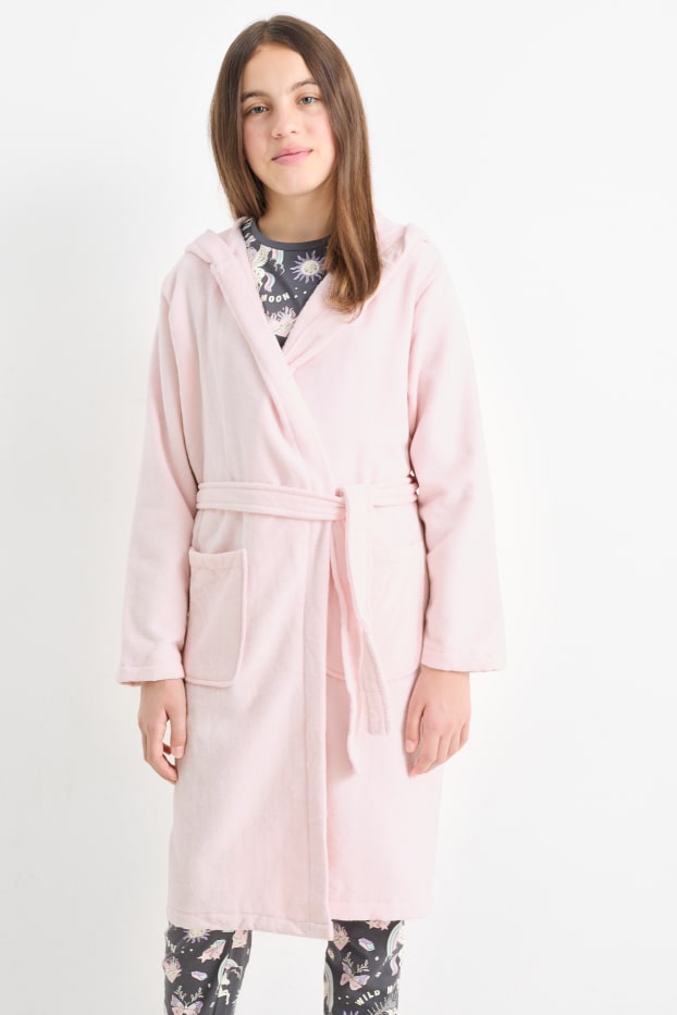 Enfants filles - Peignoir en éponge avec capuche - rose