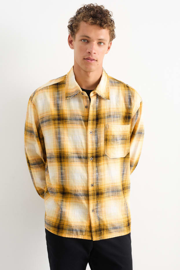 Heren - Overhemd - relaxed fit - kent - geruit - geel
