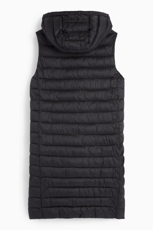 Women - Long quilted gilet with hood - black