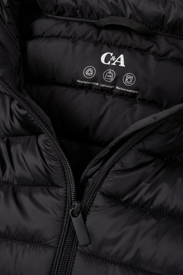 Women - Long quilted gilet with hood - black