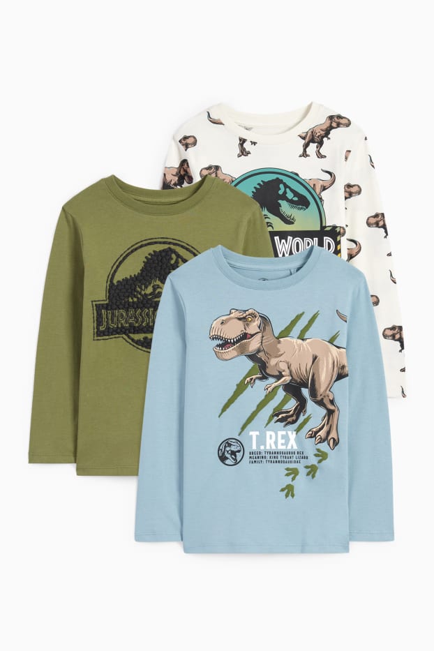 Dzieci chłopcy - Wielopak, 3 szt. - Jurassic World - koszulka z długim rękawem - niebieski