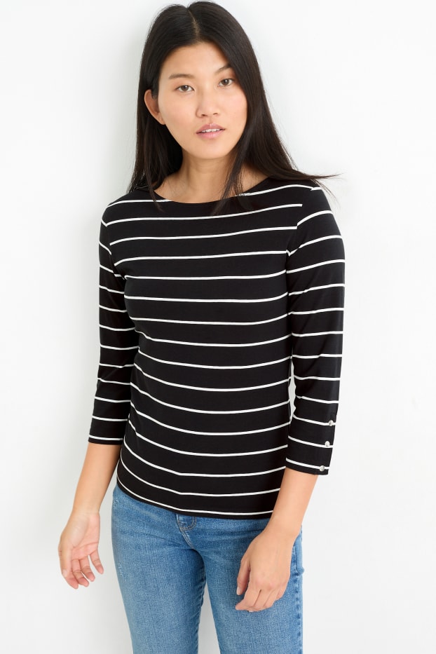 Donna - Maglia a maniche lunghe - a righe - nero