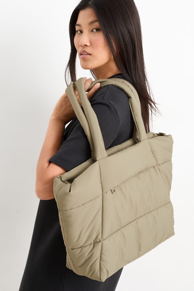 Dames - Grote shopper met stiksels en afneembare draagriem - lichtgroen