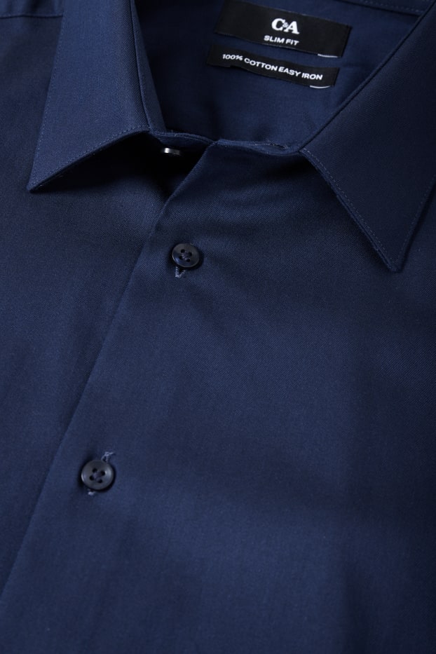 Pánské - Business košile - slim fit - kent - snadné žehlení - tmavomodrá