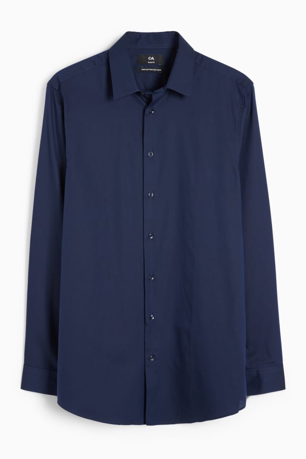 Pánské - Business košile - slim fit - kent - snadné žehlení - tmavomodrá