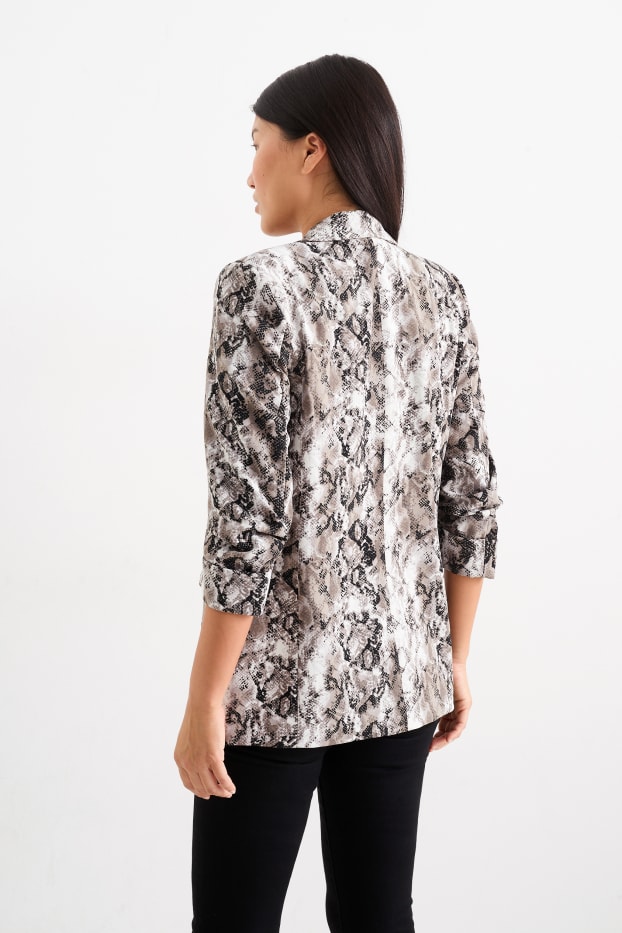 Women - Long blazer - relaxed fit - patterned - gray