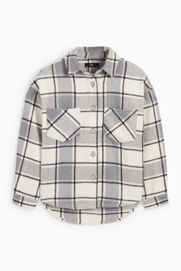 Children Girls - Flannel shacket - check - gray