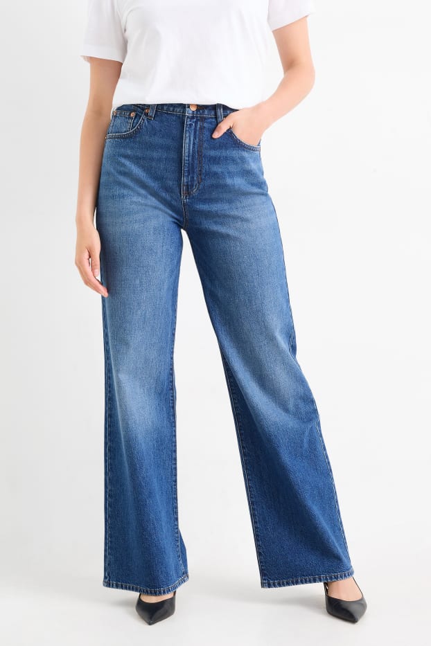 Dames - Wide leg jeans - high waist - jeansblauw
