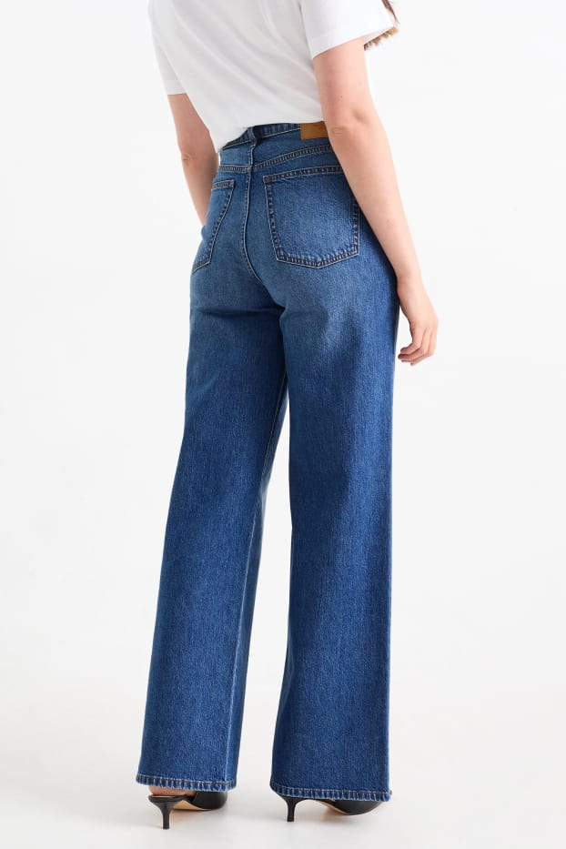 Dames - Wide leg jeans - high waist - jeansblauw