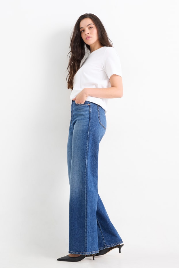 Dames - Wide leg jeans - high waist - jeansblauw