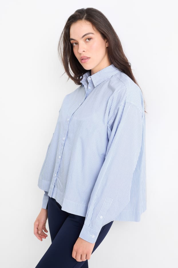 Damen - Popeline-Bluse - gestreift - blau