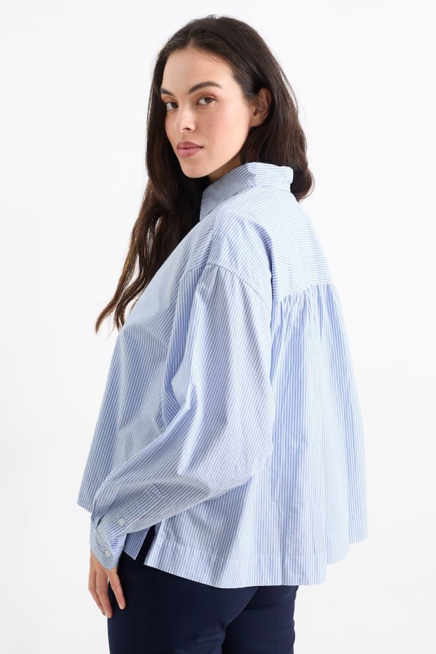 Damen - Popeline-Bluse - gestreift - blau