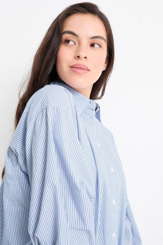 Damen - Popeline-Bluse - gestreift - blau