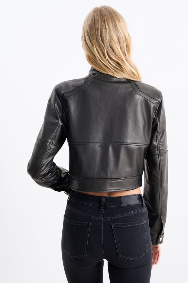 Dames - Kort bikerjack - imitatieleer - zwart