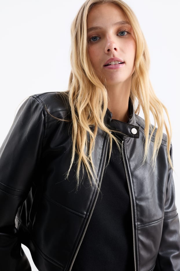 Dames - Kort bikerjack - imitatieleer - zwart