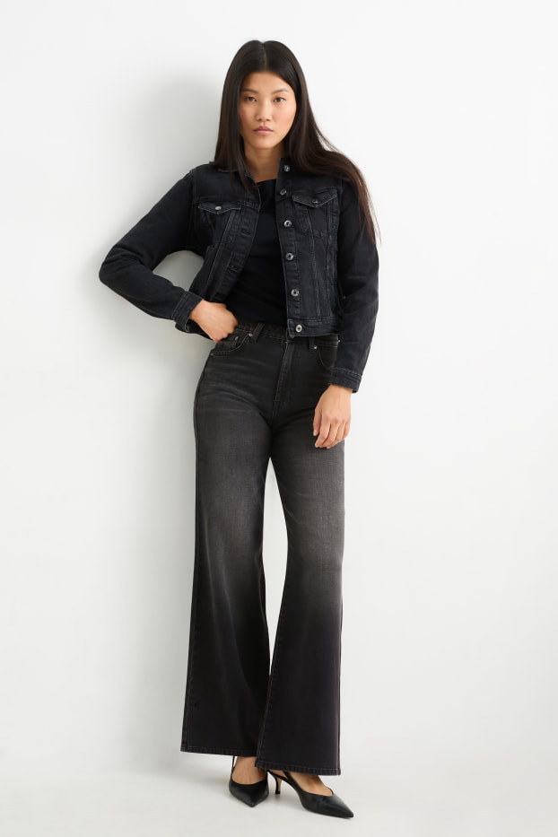 Damen - Wide Leg Jeans - High Waist - dunkeljeansgrau