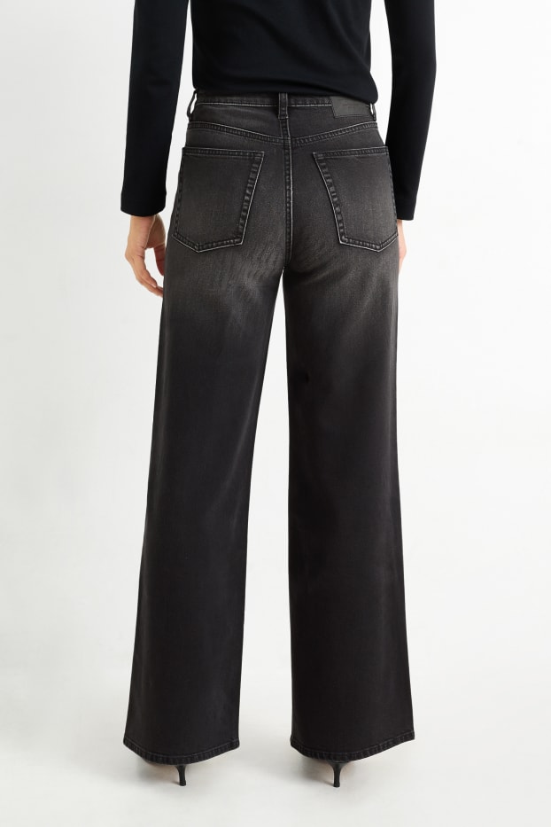 Damen - Wide Leg Jeans - High Waist - dunkeljeansgrau