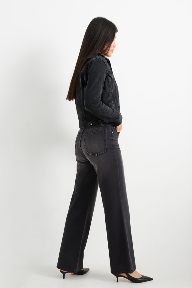 Damen - Wide Leg Jeans - High Waist - dunkeljeansgrau