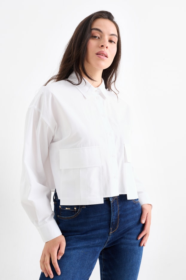 Femmes - Chemisier en popeline court - blanc
