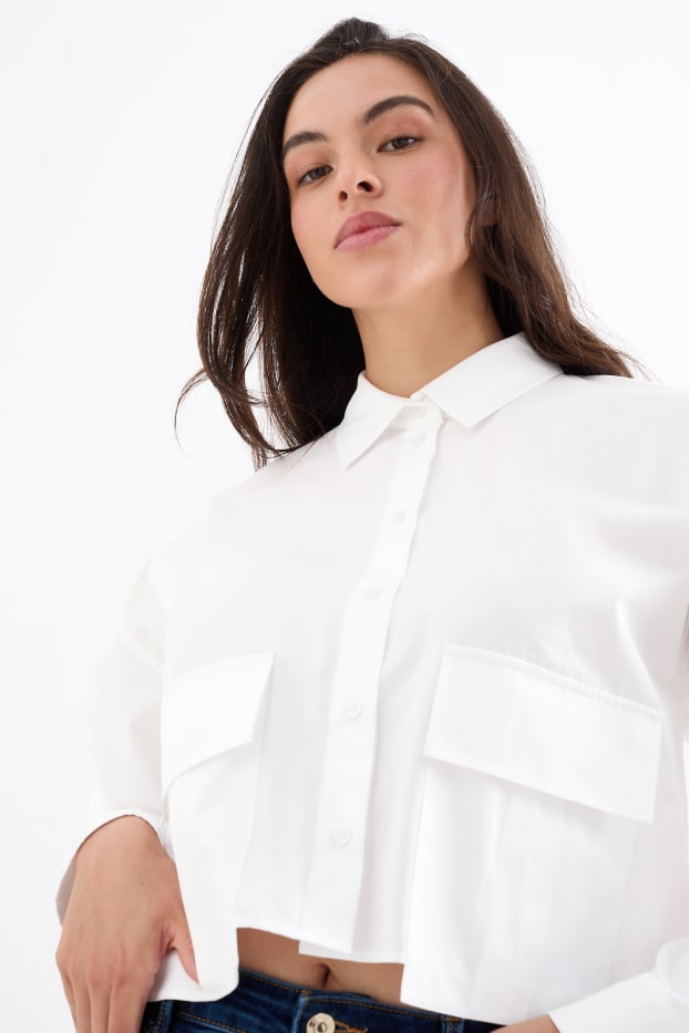 Femmes - Chemisier en popeline court - blanc