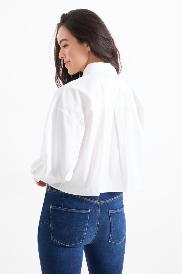 Femmes - Chemisier en popeline court - blanc