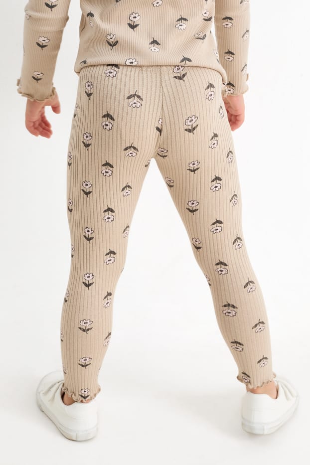 Enfants filles - Lot de 2 - fleur - leggings de maille - noir / beige