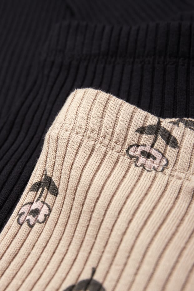 Enfants filles - Lot de 2 - fleur - leggings de maille - noir / beige
