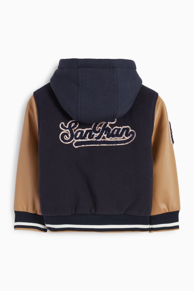 Kinderen: jongens - Fleece collegejas met capuchon - blauw / beige