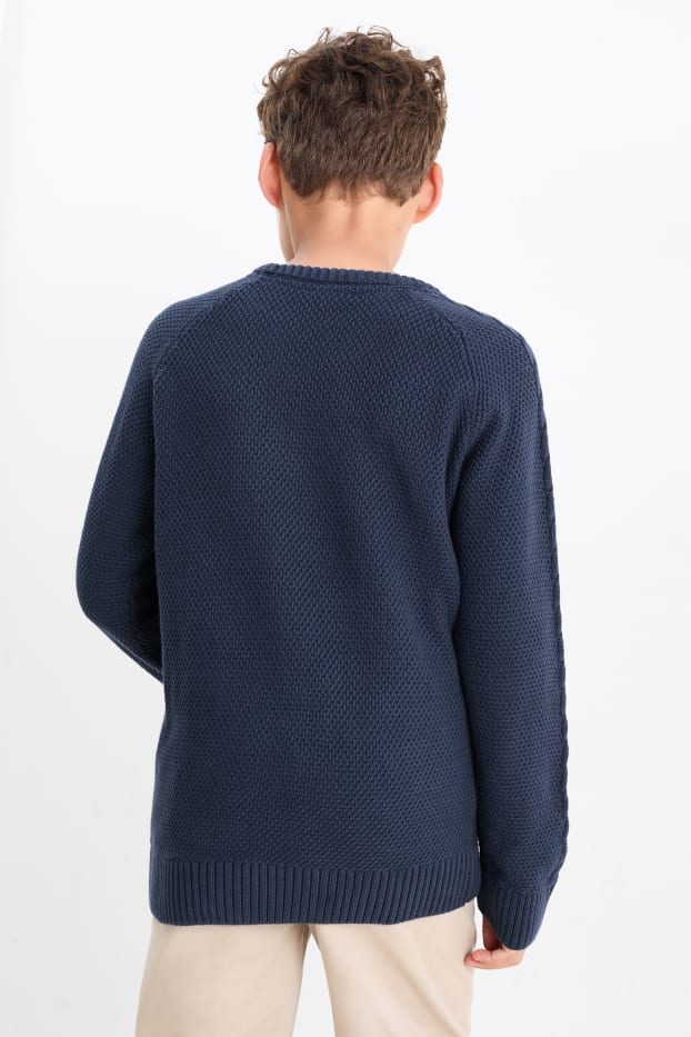 Enfants garçons - Pullover - motif tressé - bleu foncé