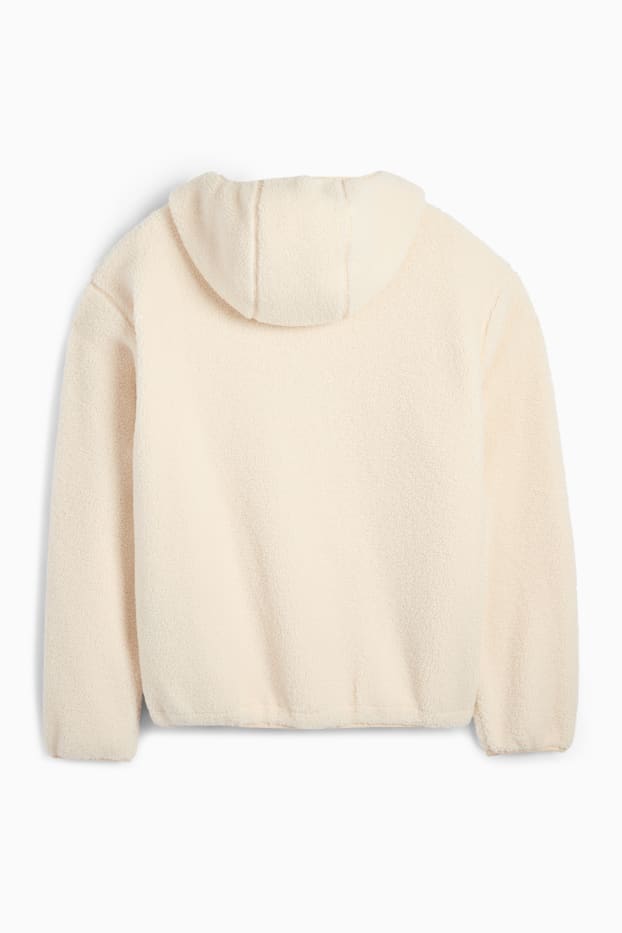 Uomo - Giacca in pelo teddy con cappuccio - bianco crema