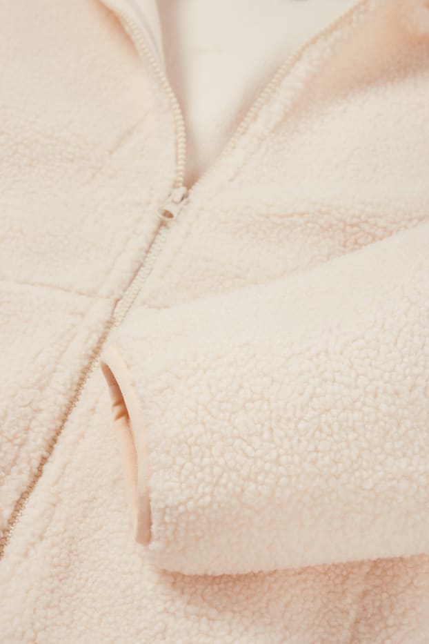 Uomo - Giacca in pelo teddy con cappuccio - bianco crema