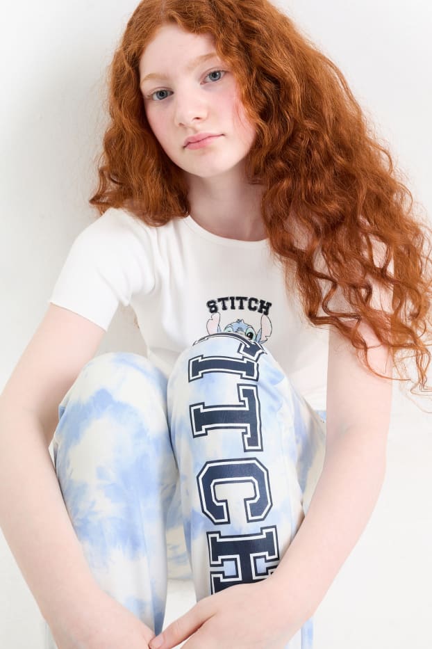 Dzieci dziewczynki - Lilo & Stitch - komplet - koszulka z krótkim rękawem i spodnie dresowe - biały