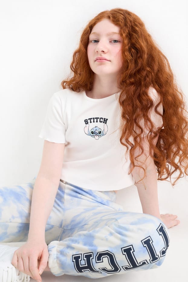 Dzieci dziewczynki - Lilo & Stitch - komplet - koszulka z krótkim rękawem i spodnie dresowe - biały