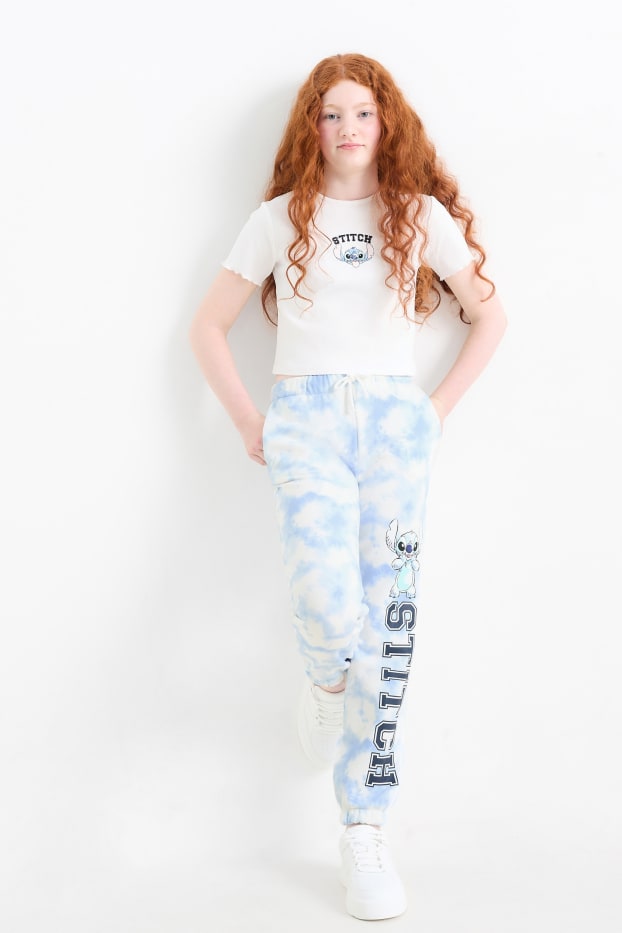 Dzieci dziewczynki - Lilo & Stitch - komplet - koszulka z krótkim rękawem i spodnie dresowe - biały