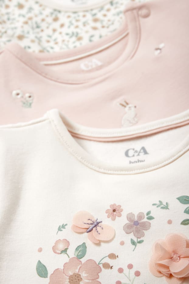 Baby Mädchen - Multipack 3er - Blümchen und Bauernhof - Baby-Sweatshirt - weiß / rosa