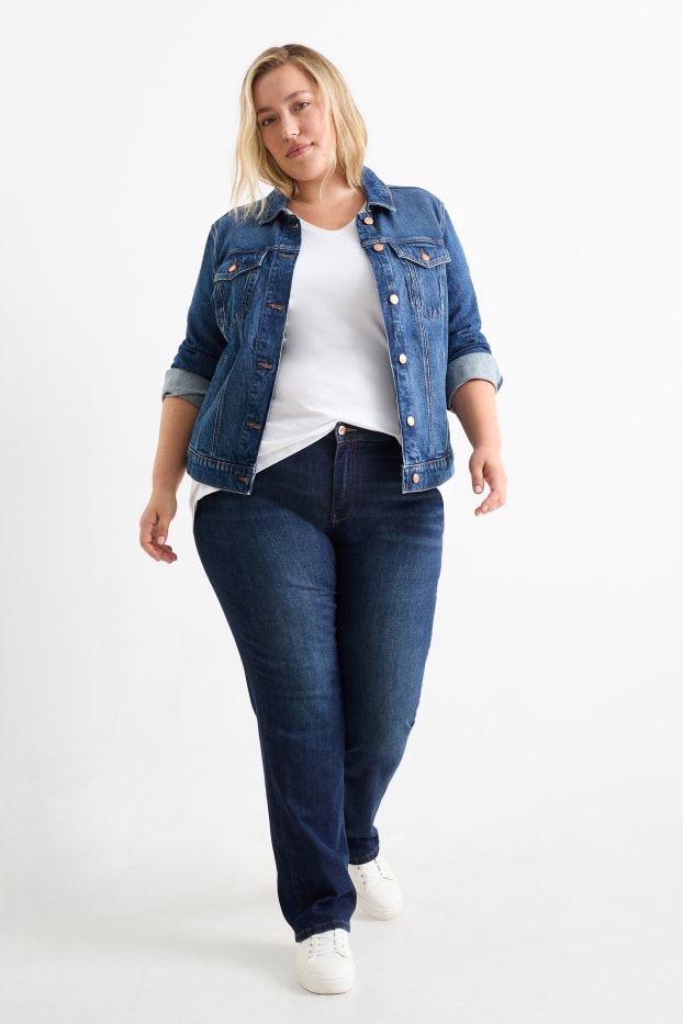 Femei - Straight jeans - talie medie - LYCRA® - denim-albastru închis