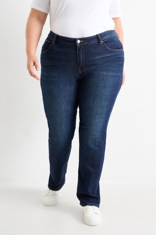 Femei - Straight jeans - talie medie - LYCRA® - denim-albastru închis
