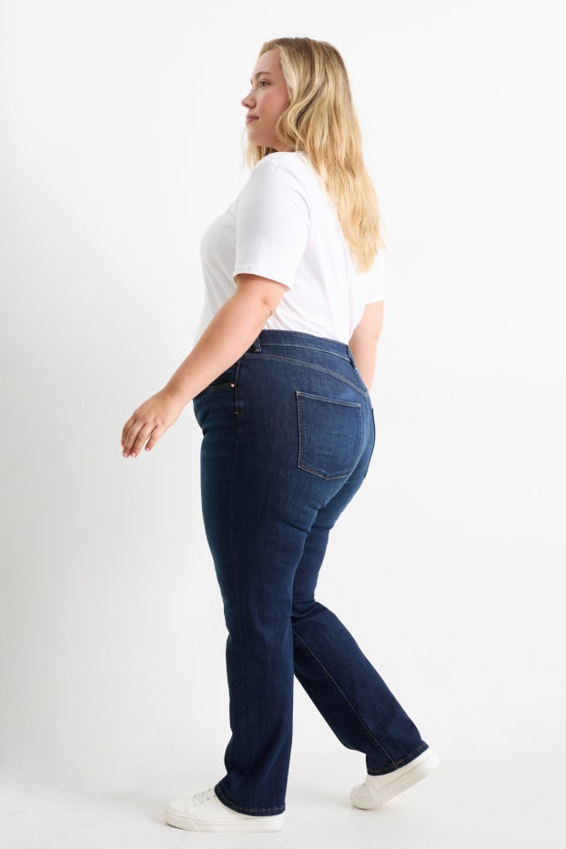 Femei - Straight jeans - talie medie - LYCRA® - denim-albastru închis