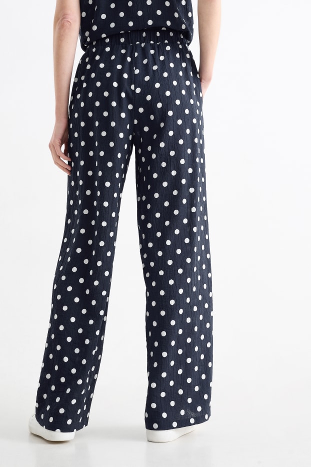 Damen - Stoffhose - High Waist - Wide Leg - gepunktet - dunkelblau