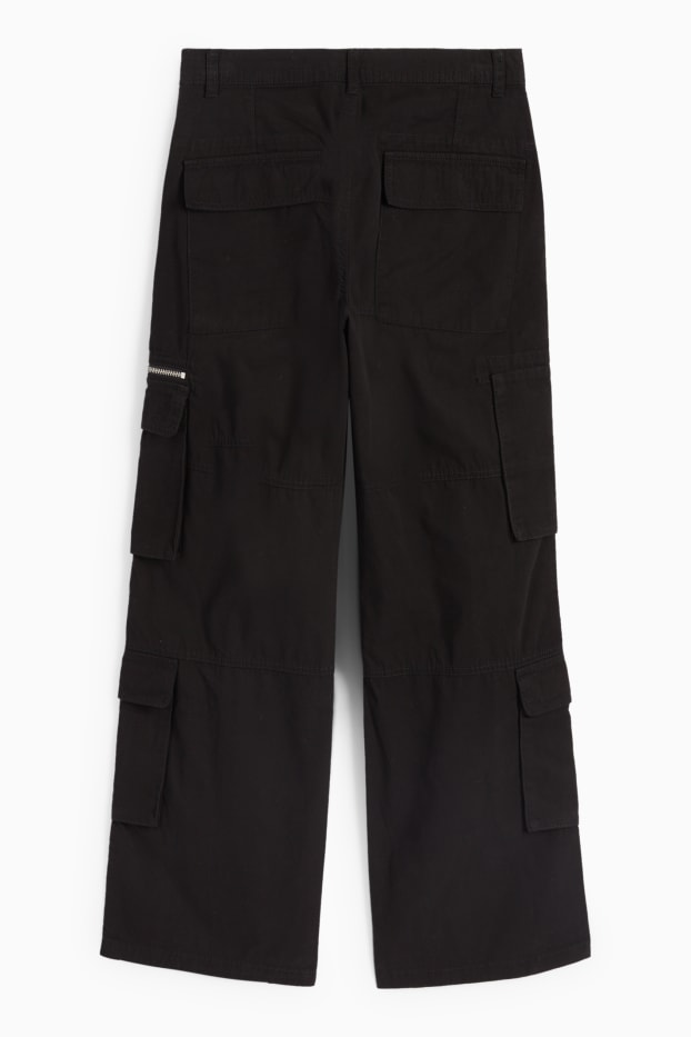 Damen - Cargohose - Mid Waist - Wide Leg - schwarz