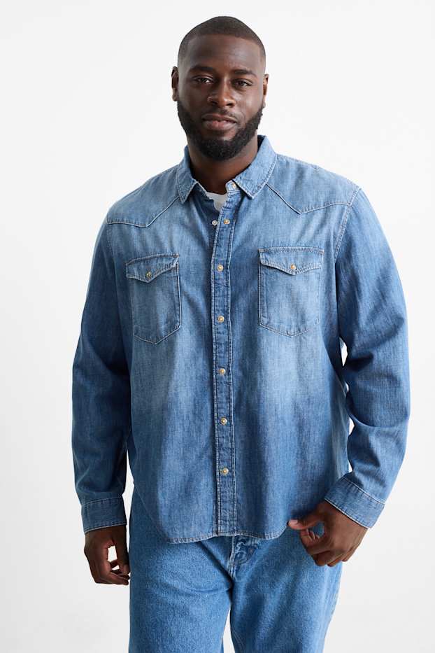 Men - Denim shirt - regular fit - Kent collar - blue denim