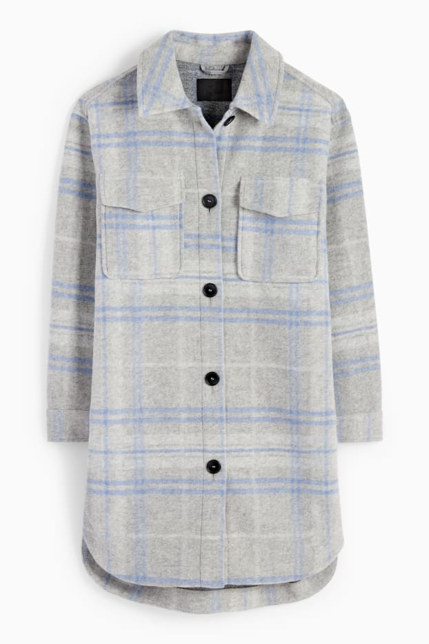 Dames - Mantel - geruit - lichtgrijs