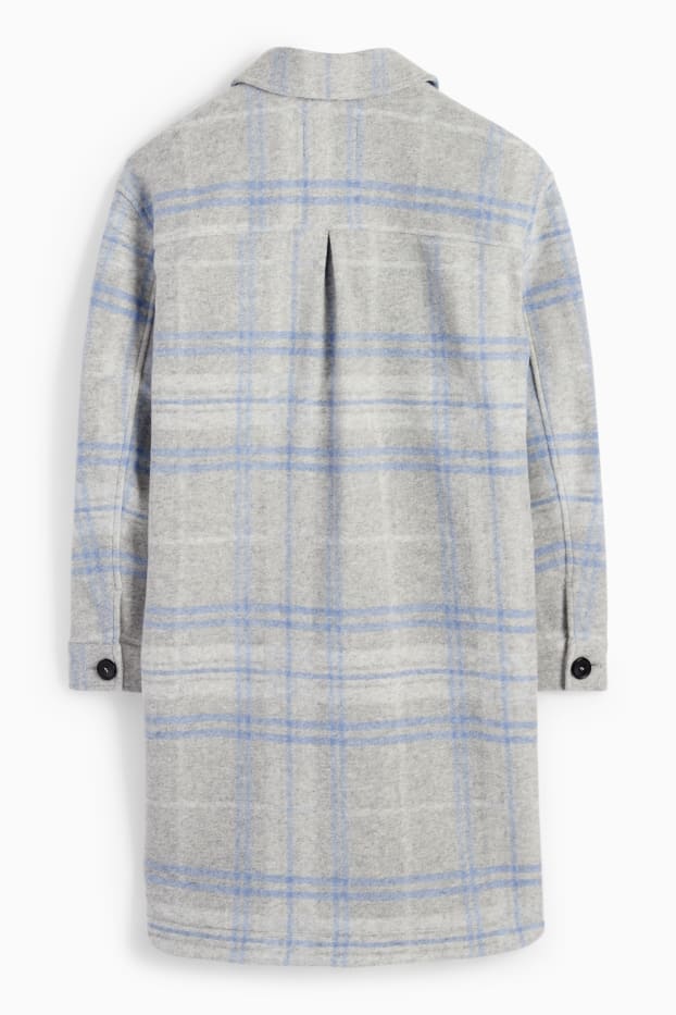 Dames - Mantel - geruit - lichtgrijs