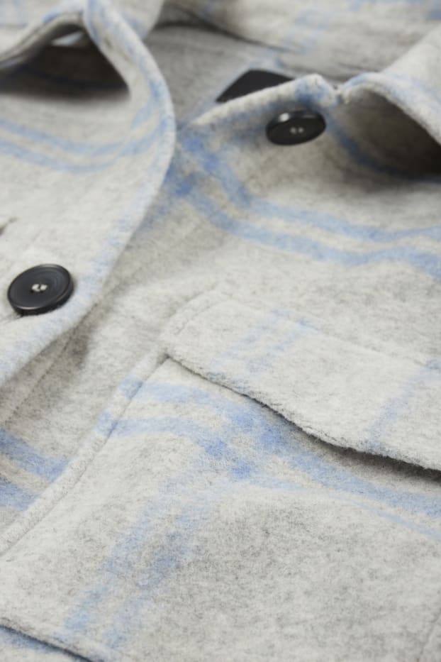 Dames - Mantel - geruit - lichtgrijs