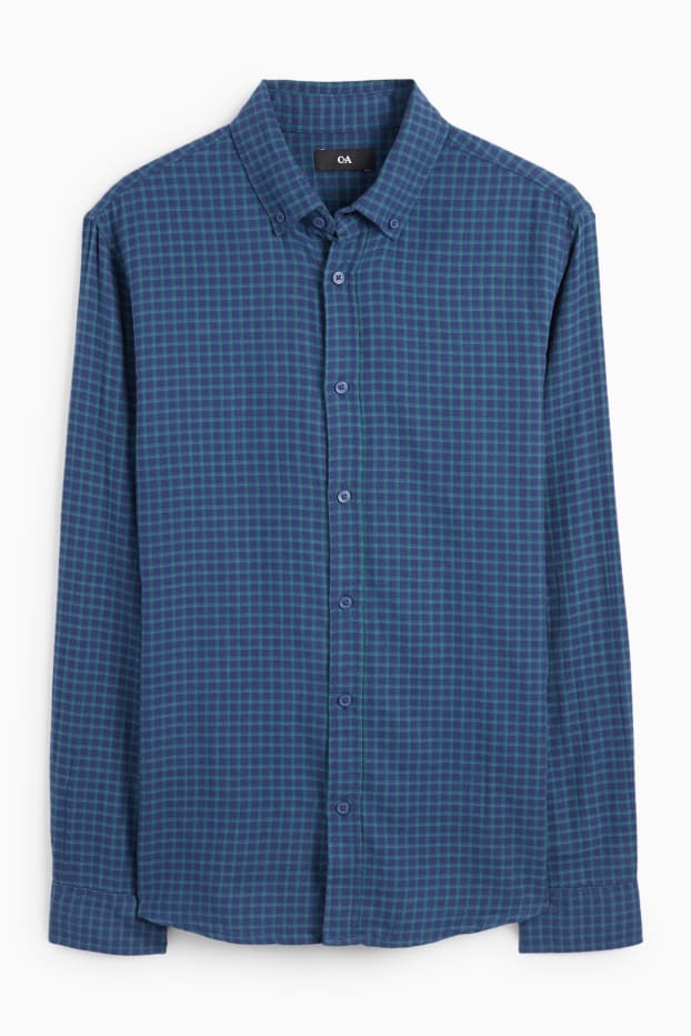 Uomo - Camicia - regular fit - button down - a quadretti - blu scuro